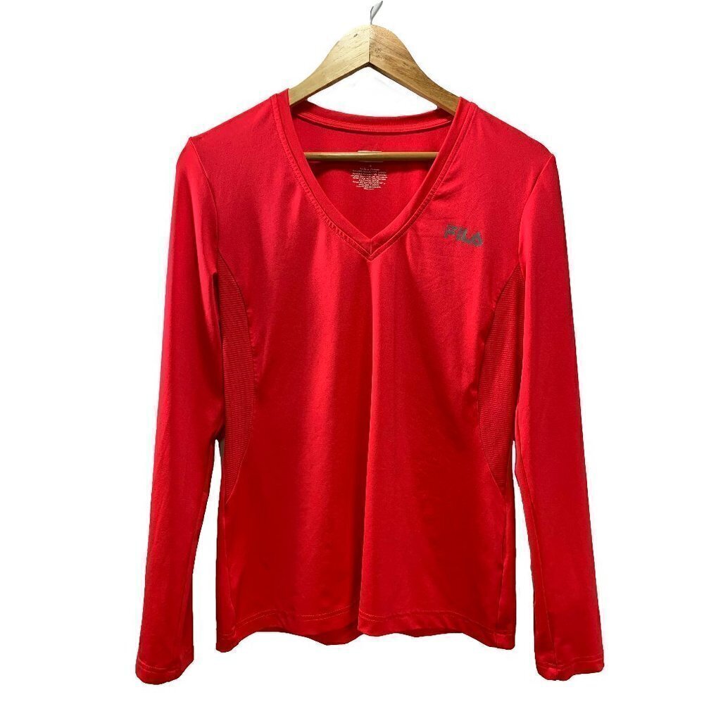 Fila Sport V-Neck Athletic Tee Long Sleeve Size M